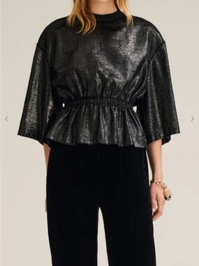 Scanlan Theodore Black French Lacquered Peplum Waist Top